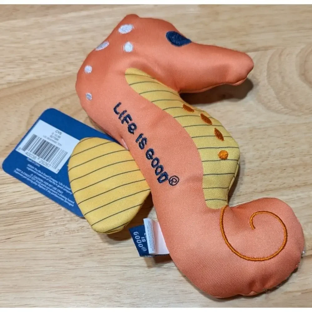 Life Is Good Dog Floating Seahorse Squeaker Toy Orange Yellow Outdoor Water Fun